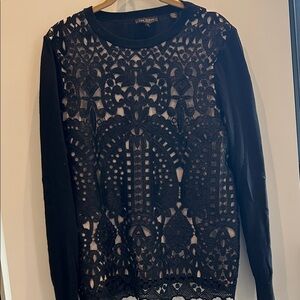Ted Baker Black Lace Front Long Sleeve Top